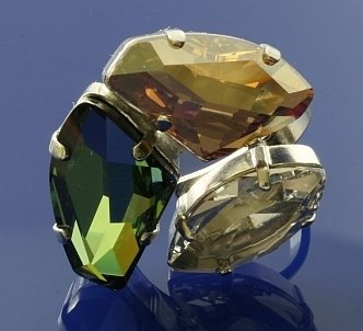 3-Stein Glamour Ring, Crystal / Golden Shadow / Grün Effekte