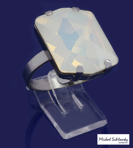 1-Stein Glamour Ring, Opal weiss