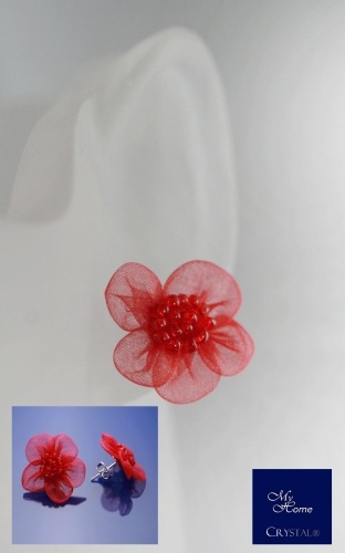 Blüten Ohrstecker, Rot 26mm