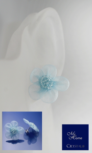 Blüten Ohrstecker, Aquamarine 26mm