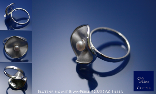 Ring Blüte mit Biwa-Perle Größe 60 (20)