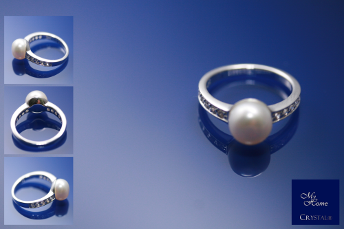 Klassik Ring mit Süßwasserperle und Zirkonia #52 (12 France)