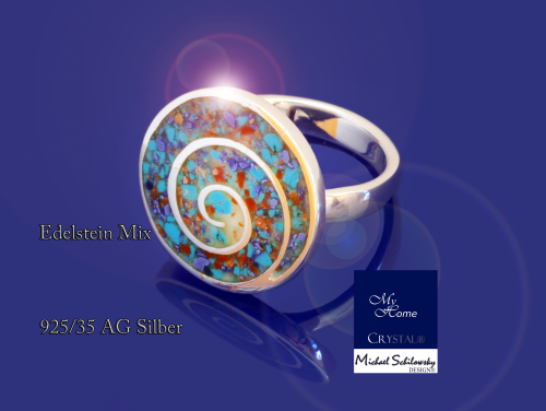 925AG Silber - Spiralring mit Edelstein Mix - "Größe #58 (18 France)"