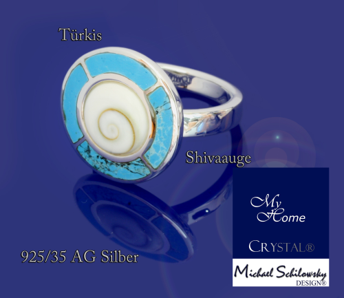 925AG Silber - Ring  Shivaauge mit Türkis "Größe 58 (18 France)"