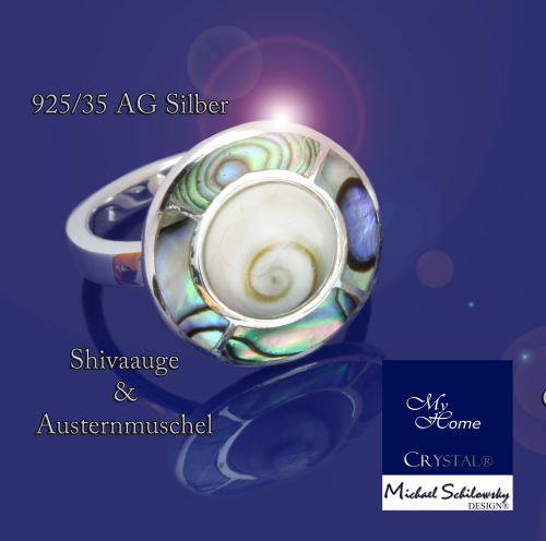 925AG Silber - Ring Shivaauge mit Abalone muschel- "Größe #60 (20 France)"