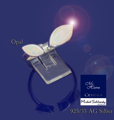925AG Silber - Ring Opal - Navette 2x  - "Größe 60 (20 France)"