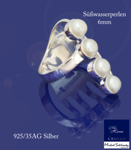 925AG Silber - Ring 4 Süßwasserperlen 6mm  - "Größe 60 (20 France)"