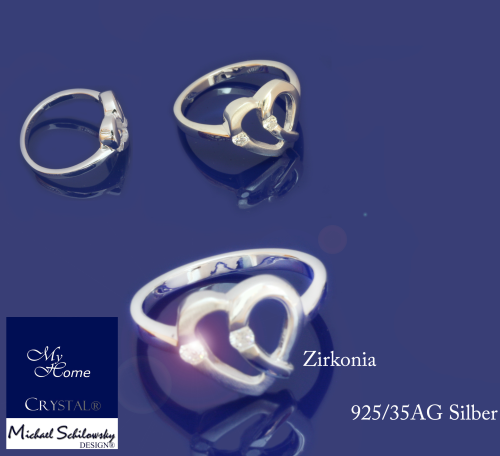 925AG Silber - Ring Doppelherz mit 2x Zirkonia   - "Größe 60 (20 France)"