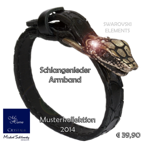Schlangenkopf / Schlangenleder Armband 19cm "schwarz"