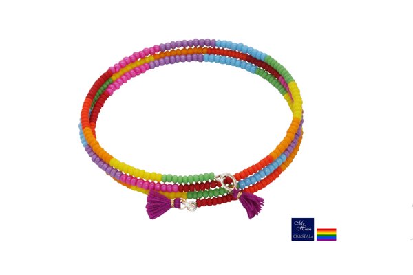 Spiralarmband  Regenbogen mit Quaste 19-25cm