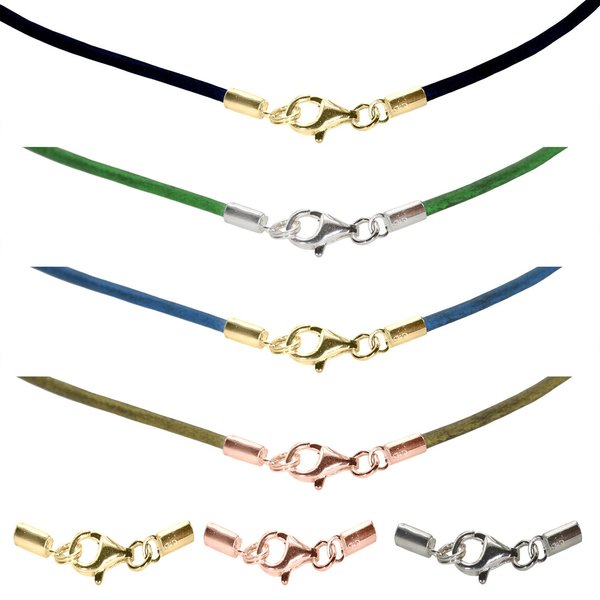Ziegenleder - Halskette nach Maß viele Farben mit Edelmetall-Verschluss Gold Silber Roségold No.2
